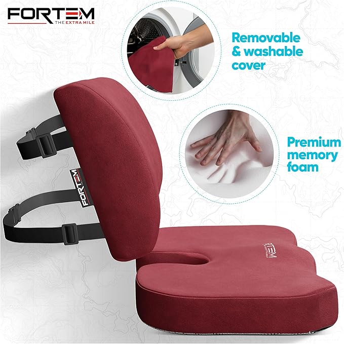 FORTEM Seat Cushion, Office Chair Cushion, Lumbar Support Pillow for Office Chair, Memory Foam Ergonomic Coccyx & Lumbar Support, Car Sitting Pad, Washable Non Slip, XL