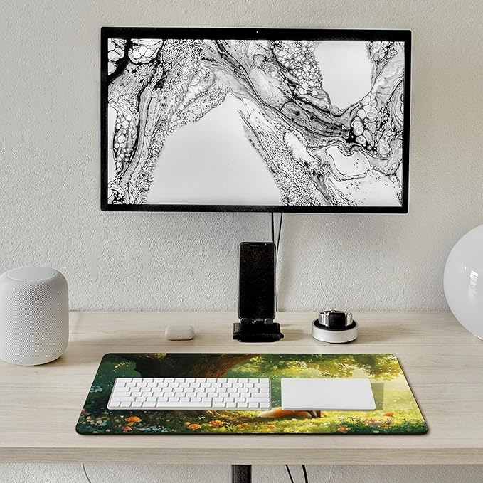 Cute Fox Mouse Pad, Large Extended Desk Mat 40×75cm (16''×30''), Forest Animal Gaming Mousepad with Non-Slip Rubber Base, Stitched Edges, Water-Resistant for Office Home