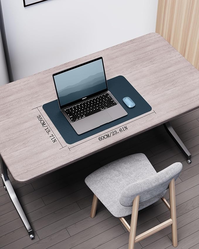 YSAGi Double-Sided Desk Pad, 23.6"x13.7"Leather Desk Mat, Eco Cork Desk Pad Protector,Large Mouse Pad,Waterproof Desk Blotter for Office/Home(Dark Blue)