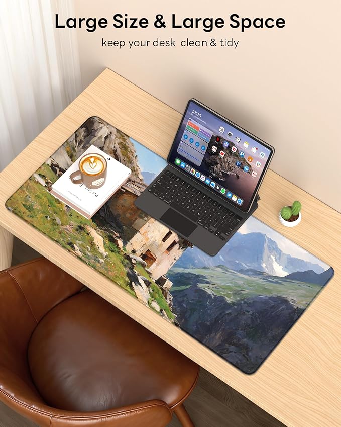 XL Gaming Mouse Pad, 31.5x15.7'' Large Desk Mat with Anti-Slip Rubber Base & Stitched Edges for Gaming, Office, Home, Oil-Painted