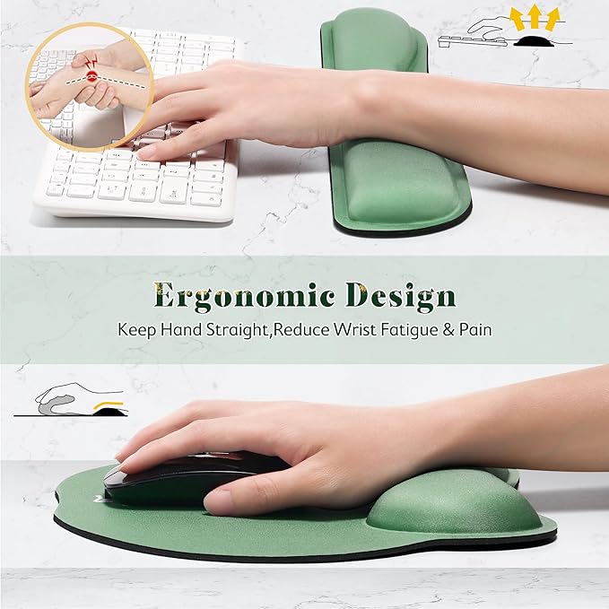 Gimars Ergonomic Mouse Pad Wrist Support, Upgrade Enlarge Superfine Fibre Soft Smooth Keyboard Wrist Rest, Comfortable Memory Foam Wrist Rest for Computer, Gaming, Office,Dark Green