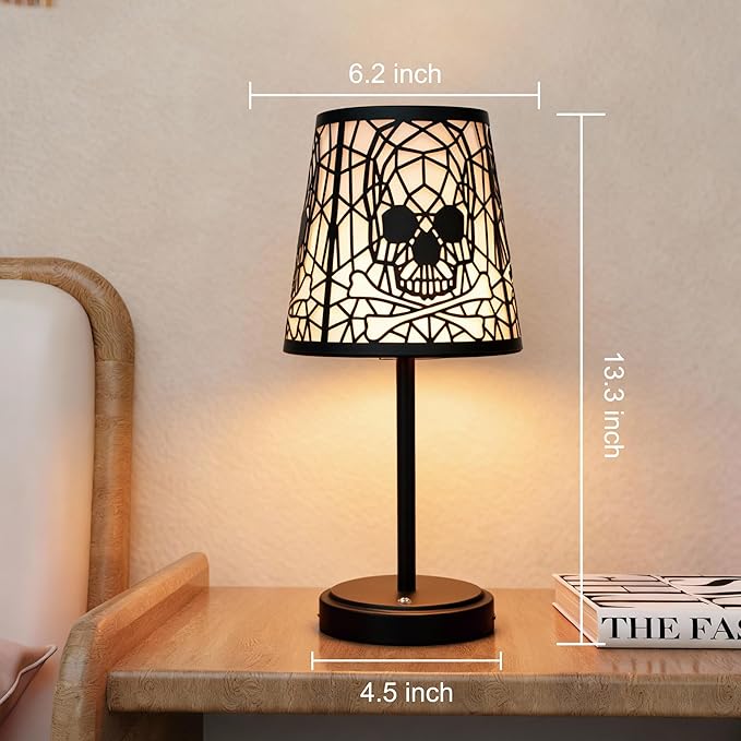 Cute Cordless Rechargeable Table Lamp with Metal Shade, 3 Color Temps LED Dimmable Ambient Lighting, Small Retro Touch Bedside Light for Decor, Metal Base.