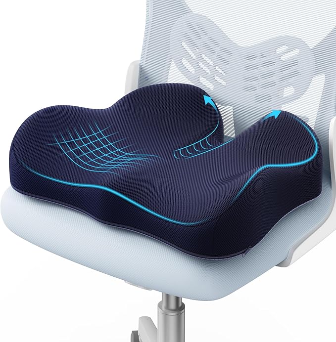 A-Pce Ergonomic Seat Cushion -Large Memory Foam Cushion for Office Chair- Sciatica & Lower Back & Coccyx Pain Relief - Car Seat Cushions for Driving Seat Cushion, Deep Blue