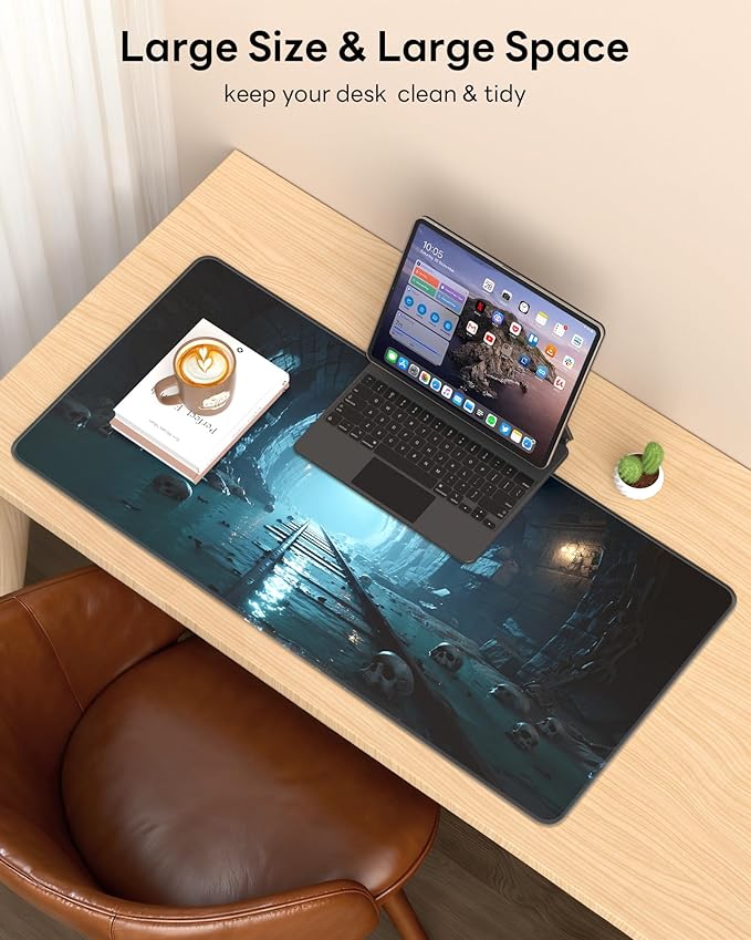 XL Gaming Mouse Pad, 31.5x15.7'' Large Desk Mat with Anti-Slip Rubber Base & Stitched Edges for Gaming, Office, Home, Dark Tunnel