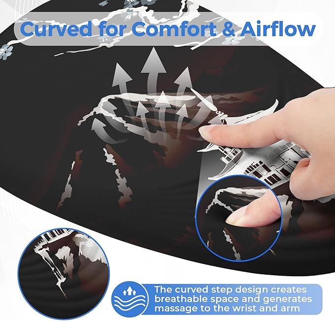 Ergonomic Mouse Pad with Wrist Support, Memory Foam Wrist Rest for Pain Relief & Carpal Tunnel, Non-Slip Base for Office, Computer, PC, Laptop (12x8x1.2inch, Fujisan Dark)