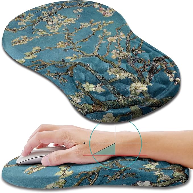 Hokafenle Ergonomic Mouse Pad Wrist Support, Wrist Rest Mousepad for Carpal Tunnel with Integrated Memory Foam Slope Massage Bulge (11.8x7.9 inch,Apricot Flower)