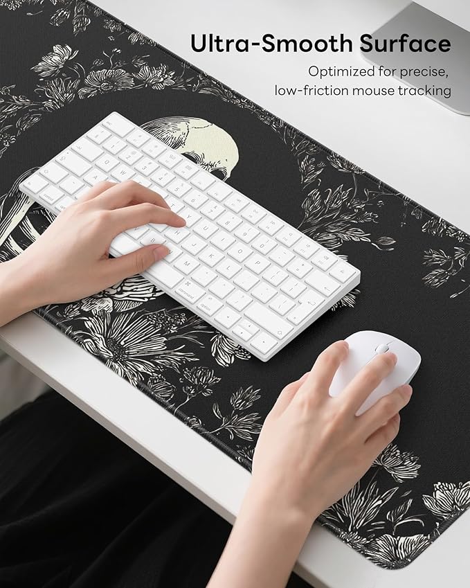 Skull Mouse Pad, 31.5 x 11.8 Large Desk Mat with Stitched Edges & Non-Slip Base, Mousepad for Office, Home, Work, Skull Cat