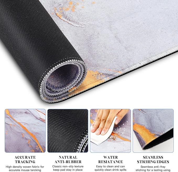 Gimars 4 in 1 Mouse Pad and Keyboard Wrist Rest Set, Large Mouse Pad with Memory Foam Wrist Support Pad for Desk with Coaster, Easy Typing, Gaming Office Home, 31.5x12 inch, Gray Golden