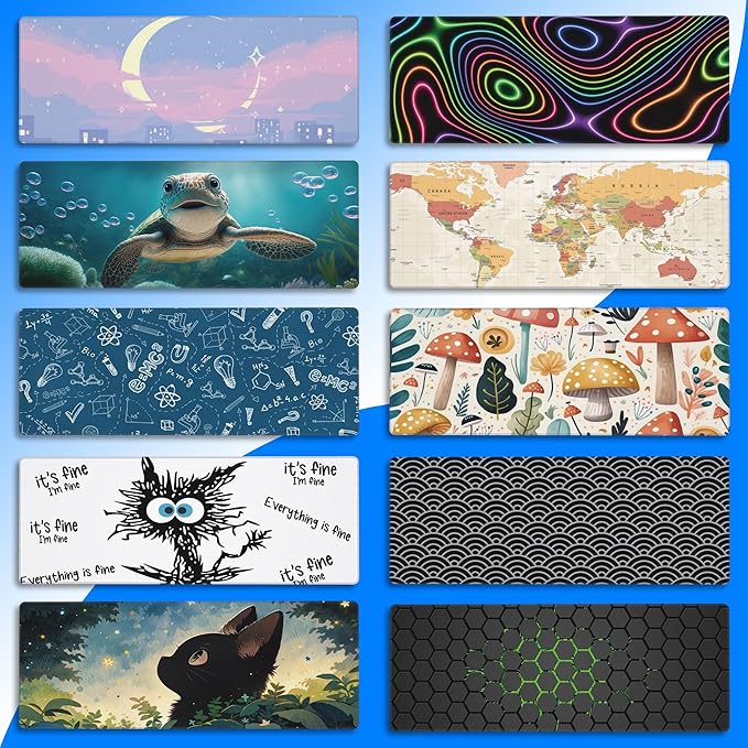 Desk Pad, Green Honeycomb Science Technology Extended Gaming Mouse Pad Large, 31.5"x11.8" Big Mouse Pad with Non-Slip Base and Stitched Edge, Long Computer Keyboard Mouse Mat for Home Office Work