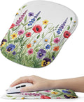 Wild Flower Bohemian Ergonomic Mouse Pad for Carpal Tunnel Pain Relief, 65% Usable Mouse Area, Memory Foam Concave Wrist Rest for for Office, PC, Gaming