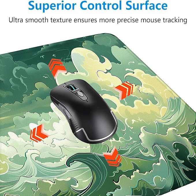 Sea Wave Desk Mat Green Japanese Anime Aesthetics Extended Gaming Mouse Pad Mat with Stitched Edge Non-Slip Base Big Mouse Pad 31.5"x11.8" Office Computer Keyboard Laptop Home