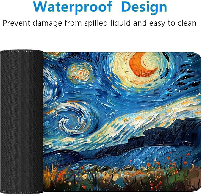 Starry Sky Black Cat Gaming Mouse Pad Starry Night Cute Cartoon Extended Gaming Mouse Pad Mat with Stitched Edge Non-Slip Base Big Mouse Pad 31.5"x11.8" Office Computer Keyboard Laptop Home