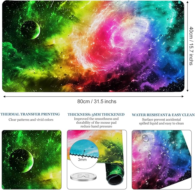 Desk Pad, Desk Matt for Desktop, Extended XXL Large Gaming Mouse Pad for Desk, Anti-Slip Keyboard Mouse Mat with Stitched Edges, Keyboard Mouse Mat for Computer, Work, Office, Gaming, Aurora