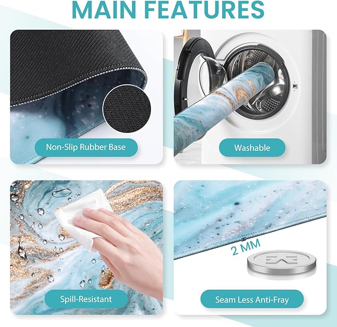 Desk Mat for Keyboard and Mouse, Large Mouse Pad with Wrist Rest and Keyboard Pad, 4PCS Keyboard Wrist Support, Computer Mousepad for Laptop, Teal Blue Turquoise Marble