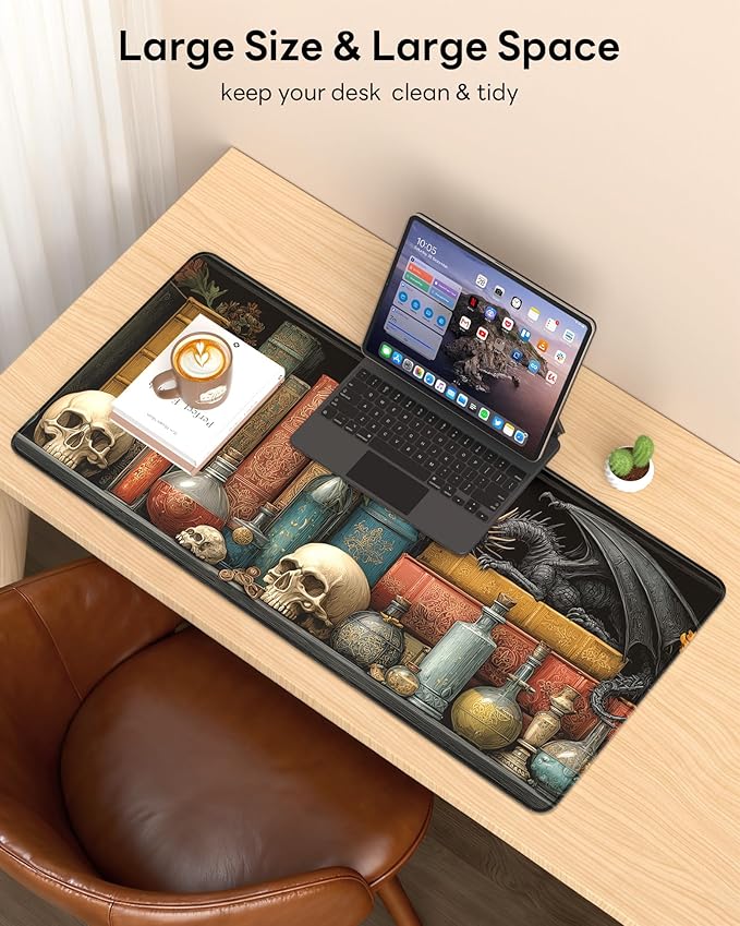 XL Gaming Mouse Pad, 31.5x15.7'' Large Desk Mat with Anti-Slip Rubber Base & Stitched Edges for Gaming, Office, Home, Lizard House