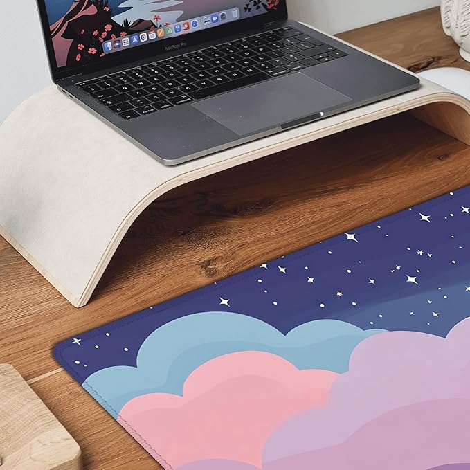 Desk Mat, Cute Colorful Clouds XXL 35.4"x15.7"Large Gaming Mouse Pad, 3mm Thick Gaming Keyboard Pad,Desk Pad Non-Slip Rubber Base with Stitched Edges for Office Game Home Decor