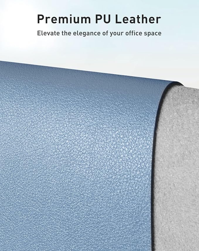 Aothia Faux Leather Desk Mat - Large Mouse Pad, Non-Slip PU Leather Blotter, Waterproof Writing Surface for Office and Home (Denim Blue, 40" x 24")