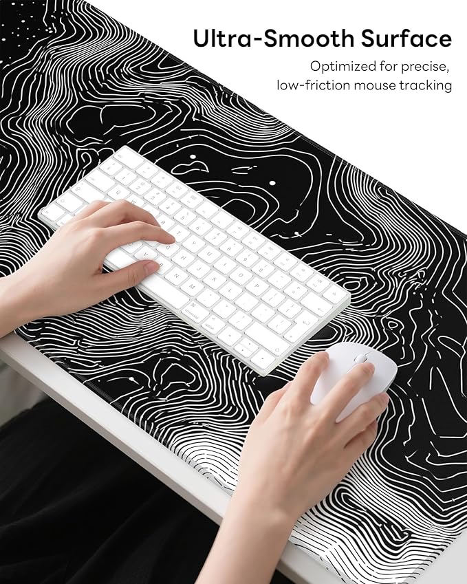 XL Gaming Mouse Pad, 31.5x15.7'' Large Desk Mat with Anti-Slip Rubber Base & Stitched Edges for Gaming, Office, Home, Linear Map