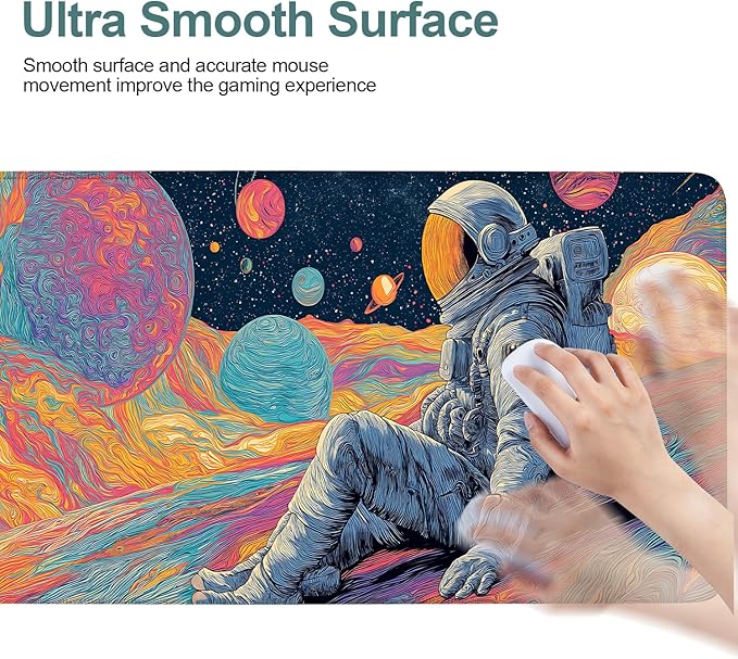 Astronaut Extended Gaming Mouse Pad 31.5x11.8inches Large Desk Mat Anti-Slip Rubber Base & Durable Stitched Edges for Gamers Smooth Mouse Writing Surface for Desk Office/Home