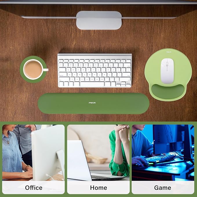 MOSISO Wrist Rest Support for Mouse Pad&Keyboard Set, Circle Curved Ergonomic Mousepad&Coaster Non-Slip Base Home/Office Wrist Support&Easy Typing Pad with Soft Cloth&Silicone Lining, Olive Green