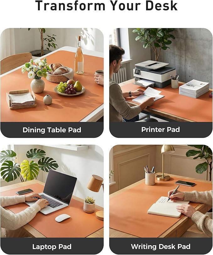 Aothia Faux Leather Desk Mat - Large Mouse Pad, Non-Slip PU Leather Blotter, Waterproof Writing Surface for Office and Home (Orange, 42" x 17")