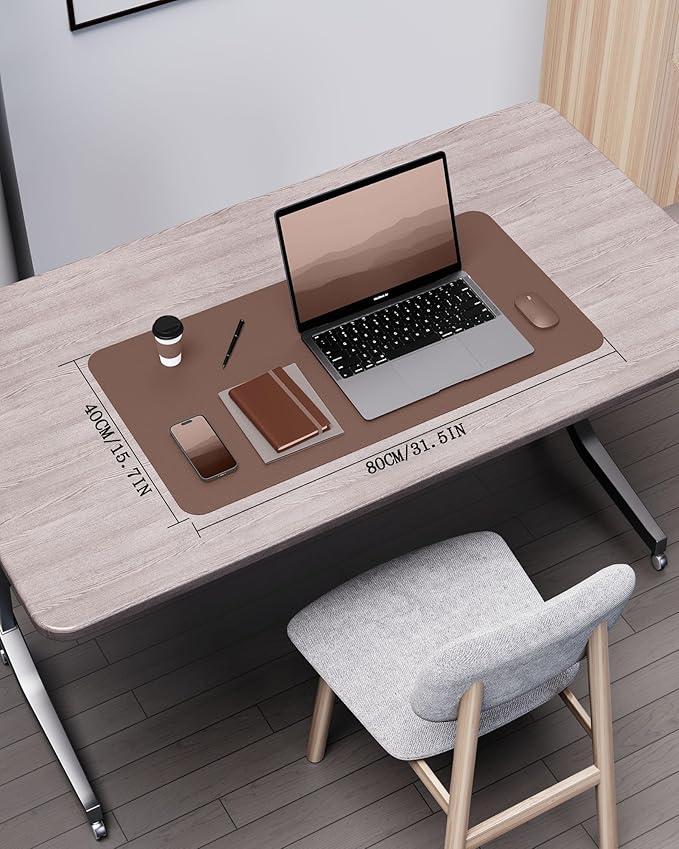 YSAGi Double-Sided Desk Pad, 31.5"x15.7"Leather Desk Mat, Eco Cork Desk Pad Protector,Large Mouse Pad,Waterproof Desk Blotter for Office/Home(Chocolate)
