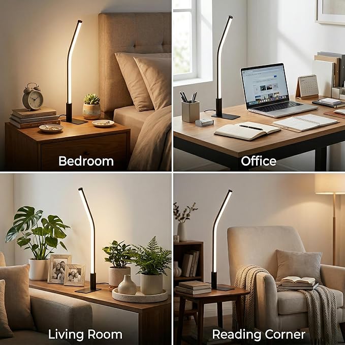 LED Desk Lamp,Touch Control Bedside Lamp with 3 Color Temperatures and Stepless Dimming,6W Modern Slim Table Lamp for Bedroom Nightstand,Living Room or Office,Black