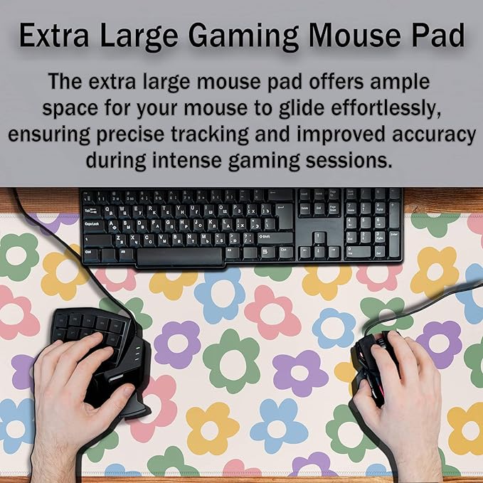 Computer Mat Jumbo Mouse Pad Extra Large Mouse Pads Desk Pad for Woman Gaming Mousepads Modern Desk Pad Non-Slip Rubber Base 35.4" X 15.7" for Game Office, Colorful Groovy Flowers