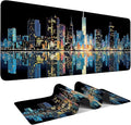 Large Mouse Pad & Keyboard Mat 35x16 Inches, Modern City Nightscape with Neon Lights Non-Slip Rubber Base Desk Mat, Large Extended Desk Protector for Home Office Gaming Setup