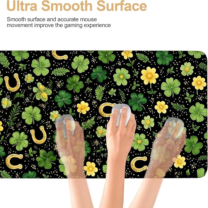 Large Mouse Pad & Keyboard Mat 35x16 Inches, Fresh Clover and Golden Horseshoe Meadow Non-Slip Rubber Base Desk Mat, Large Extended Desk Protector for Home Office Gaming Setup