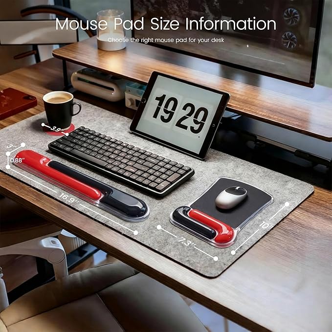 Ospelelf Mouse Pad with Wrist Rest and Ergonomic Gel Keyboard Hand Wrist, Support for Typing Gaming, Relieve Wrist Pain, Cool & Easy to Clean, for Office, Programmer, Home Computer Use, Black Red