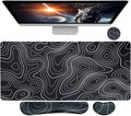 Bloss Keyboard Mouse Pad Set, Large Gaming Desk Pad+Keyboard Wrist Rest+Mouse Wrist Cushion+Coaster, Non-Slip Desk Mat, Home Office Essentials-Black and White Topography (35.4 x 15.7 Inches)