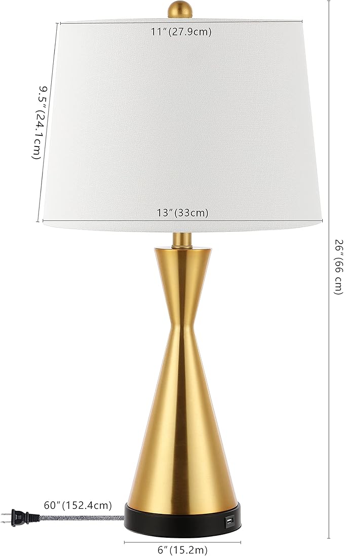 Eyely EYL4046B-SET2 Norris 26" Classic French Country Iron LED Table Lamp with USB Charging Port for Reading Room, Living Room, Office, Bedroom, Farmhouse, Coastal, Brass Gold (Set of 2)