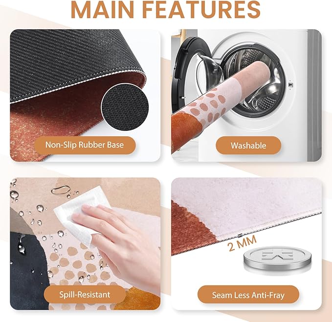 Large Desk Matt for Desktop, Boho Desk Mat Set, Carpal Tunnel Keyboard and Mouse Pad, Desk Mat for Keyboard and Mouse, XL Computer Mouse Pad for Desktop Laptop, Color Block Orange