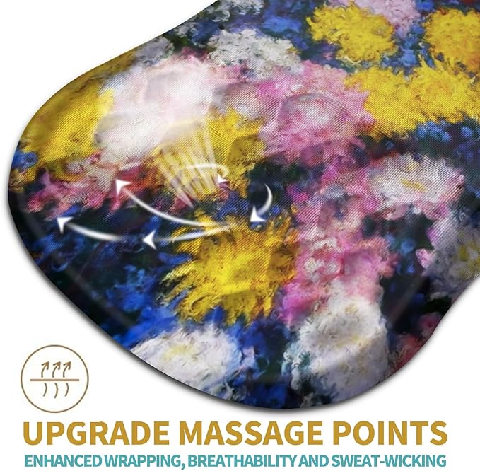 Hokafenle Ergonomic Mouse Pad Wrist Support with Massage Design, Wrist Rest Mousepad with Memory Foam&Non-Slip PU Base, Mouse Pads for Wireless Mouse & Desk(12x8 inch,Monet Chrysanthemum)