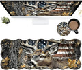 Camo Flag Deer Large Gaming Mouse Pad Plus a Coaster, 31.5 x 11.8 inches Desk Mat Extended XL Mousepad with Stitched Edge Non-Slip Rubber, Desk Pad Computer Mouse Mat for Home Office