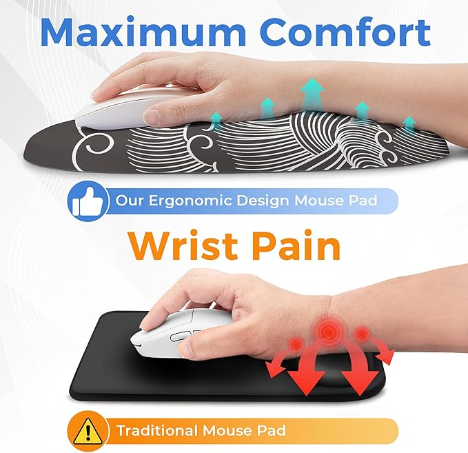 Ergonomic Mouse Pad with Wrist Support, Memory Foam Wrist Rest for Pain Relief & Carpal Tunnel, Non-Slip Base for Office, Computer, PC, Laptop (12x8x1.2inch, Japanese Sunrise)