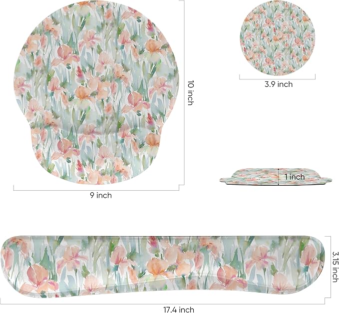 Ergonomic Keyboard Mouse Pad Wrist Rest Support Set for Laptop/Computer/Desktop,Memory Foam Hand Rest Wrist Cushion for Gaming/Office,Lightweight Comfortable (Watercolor Flowers)