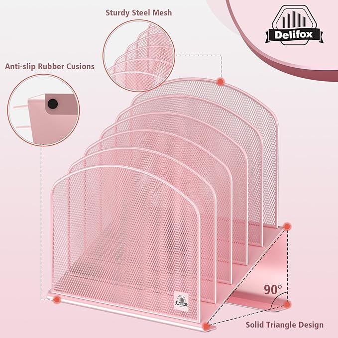 Inclined Desk File Organizer,Vertical File Folder Holder Stand Metal Rack File Sorter for Office Classroom Desktop Organization