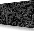 Large Gmaing Mouse Pad with Stitched Edges, Superior Micro-Weave Cloth, Non-Slip Base, Size 35.4 X 15.7X 0.12inches - Black Topographic Contour