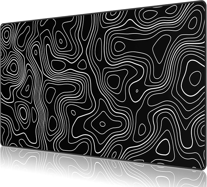 Large Gmaing Mouse Pad with Stitched Edges, Superior Micro-Weave Cloth, Non-Slip Base, Size 35.4 X 15.7X 0.12inches - Black Topographic Contour