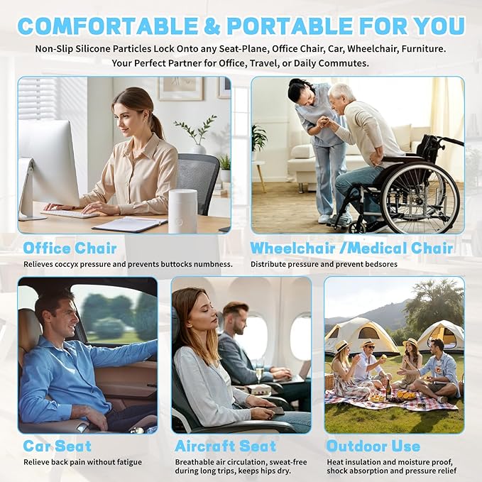 Sondor Travel Seat Cushion-Airplane seat Cushion for Long Flights, Inflatble Cushion for Office，Chairs,Car and Wheelchair.Portable and Ergonomically Designed Cushion.