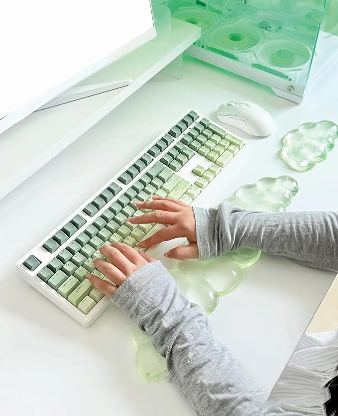 Mouse Pad with Wrist Rest, Soft Cloud Gel Keyboard Mouse Pad Set with Hand Wrist Support, Cute Non Slip Office Desk Accessories for Comfort/Computer/Laptop (Green Cloud)