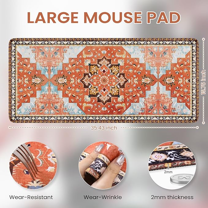 iCasso Large Desk Mat Retro,XXL Gaming Mouse Pad,Non Slip Desk Pad with Rubber Base,Long Extended Keyboard Mat with Stitched Edges,Desk Cover Mat for Office Home School (35.4×15.7 Inches)