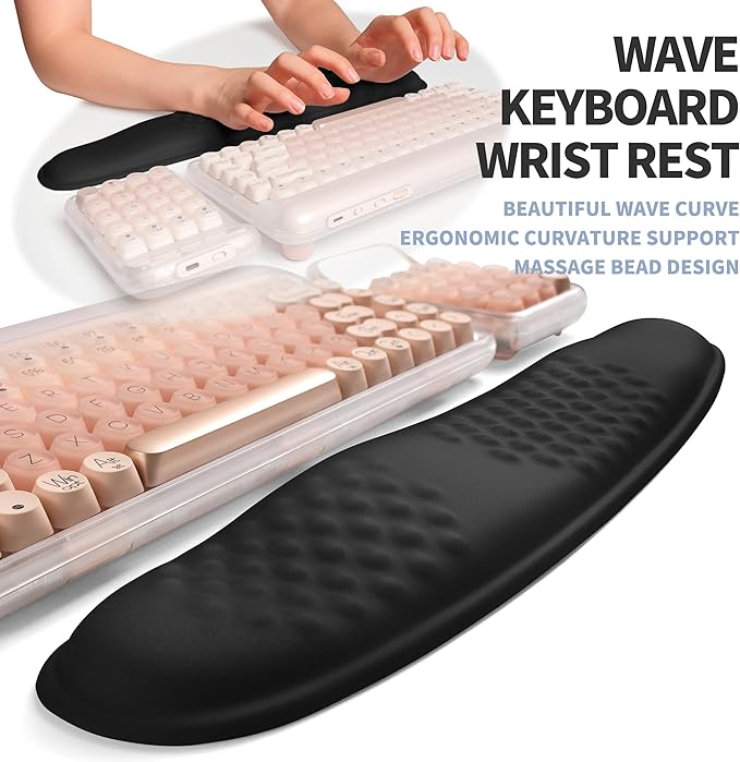 2-in-1 Ergonomic Set, Wave Keyboard Wrist Rest and Massage Slope Mouse Pad Wrist Support, Rebound Memory Foam for Ergonomic Wrist Support (Black)