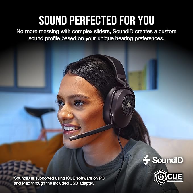 Corsair HS65 Surround Multiplatform Wired Gaming Headset – Dolby Atmos – SonarWorks SoundID – iCUE Compatible – PC, Mac, PS5, PS4, Xbox, Nintendo Switch, Mobile – Carbon