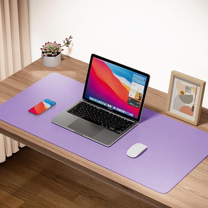 Boutilon Leather Desk Pad Protector,Non-Slip Mouse Pad,Laptop Desk Pad,Office Mouse Mat,Waterproof Leather Desk Blotter,Desk Writing Pad for Office and Home (XXXL-Purple,47"x 24")