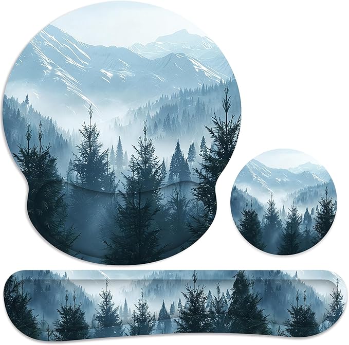 Ergonomic Mouse Pad with Wrist Rest and Keyboard Wrist Rest, Mousepad and Wrist Rest for Computer Keyboard, Non-Slip Rubber Base, Mouse Pad with Wrist Support for Gaming, Cloud Forest