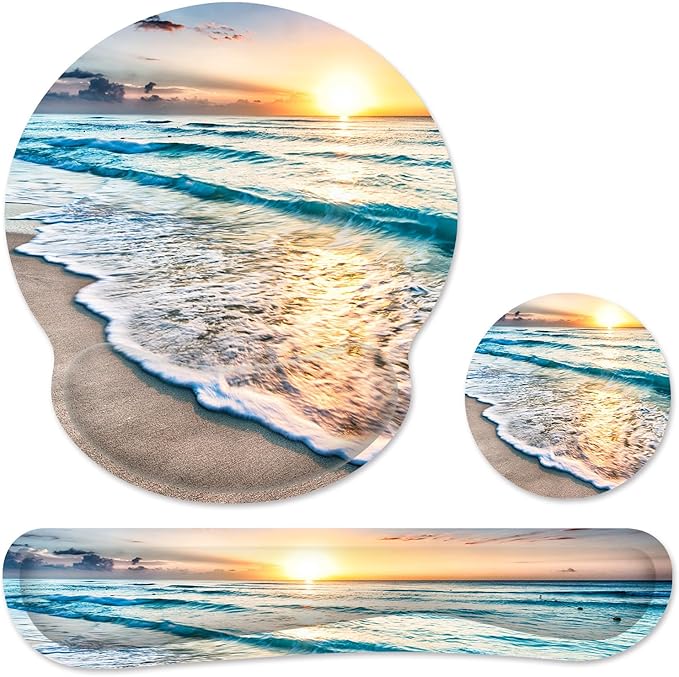 Ergonomic Mouse Pad with Wrist Rest and Keyboard Wrist Rest, Mousepad and Wrist Rest for Computer Keyboard, Non-Slip Rubber Base, Mouse Pad with Wrist Support for Gaming, Office, Beach