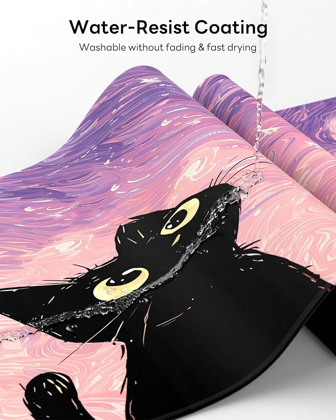 XL Gaming Mouse Pad, 31.5x15.7'' Large Desk Mat with Anti-Slip Rubber Base & Stitched Edges for Gaming, Office, Home, Van Gogh Cat